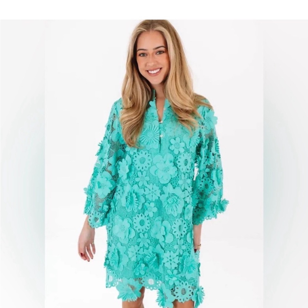 J Marie Seraphina Lace Dress in Aqua Size Small